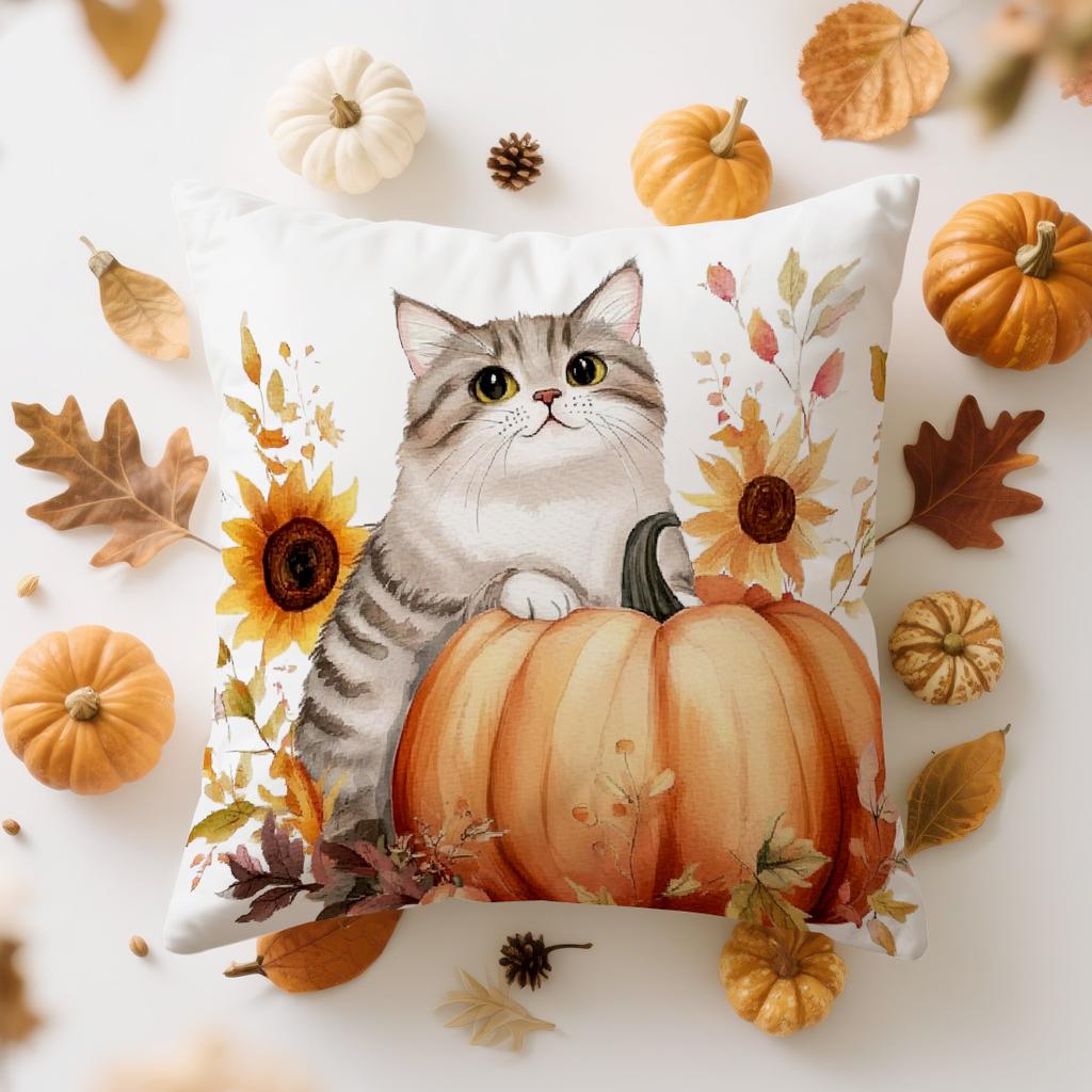 Cat Pumpkin Maple Leaf Cushions Pillowcase Polyester Cushion Cover Throw Pillow Sofa Decoration Pillowcover Home Decor