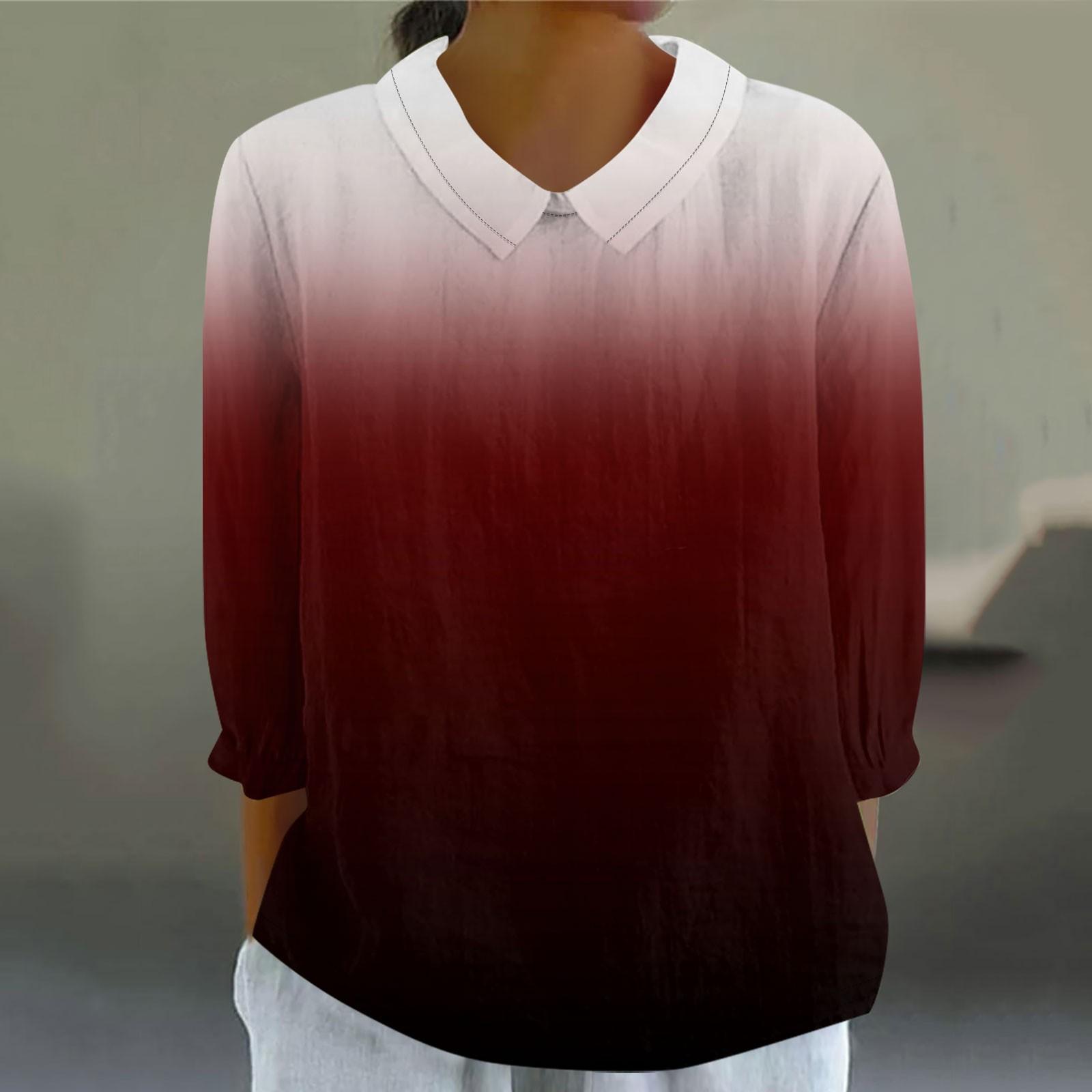 

Женская мода, кукольный воротник, семь рукавов, свободная рубашка с градиентом, повседневный топ на пуговицах в стиле пэчворк XL винный