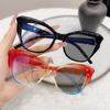 Vintage Large Frame Photochromic Reading Glasses Women's Fashion Cat Eye Gradient Color Anti Blue Light Far Sight Sun Glasses
