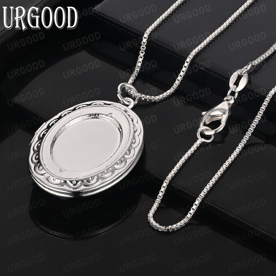 925 Sterling Silber Exquisites Vintage Foto-Box Anhänger Halskette - Stilvoller Abend Schmuck