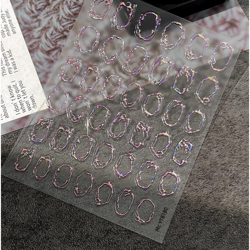 Luxury metal frame nail stickers stamping circles transparent irregular lines self-adhesive nail art sticker nail decoration