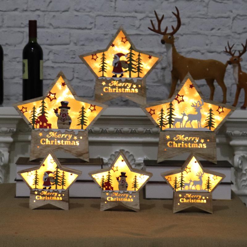 Glowing Wooden Star Ornament for Christmas Window Display