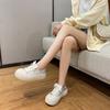 Niche Ugly and Cute Big Head Bread Shoes Women's Invisible Height Increasing Insole Satin Casual Shoes Women's Preppy Style White Shoes Women