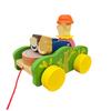 Pull String Wooden Car Toy Toddlers Boys Girls Cartoon Animal Drum Beating Vehicle Toy Educational Motor Skill Early Development Pulling Rope Car