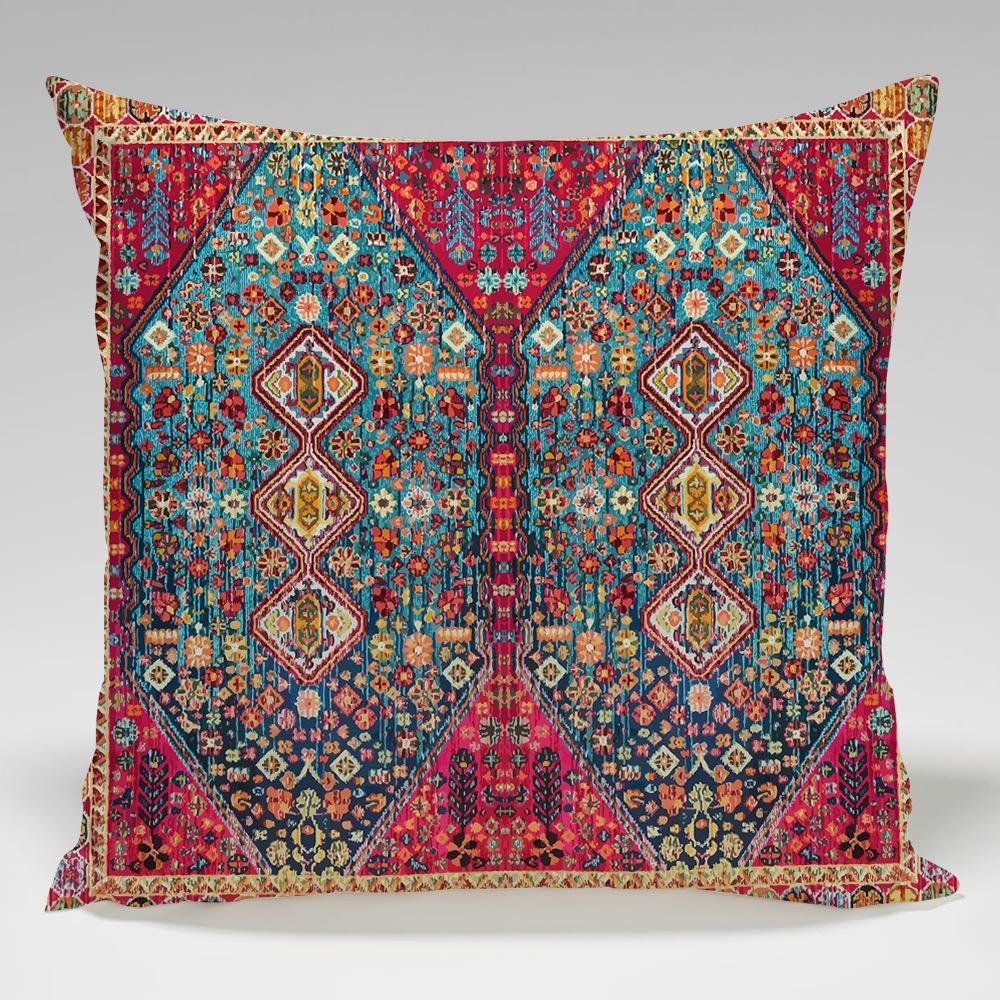 Retro Persian Geometric Patterns Throw Pillow Cover With Short Plush Print For Living Room Sofa Decoration Cushion Cover