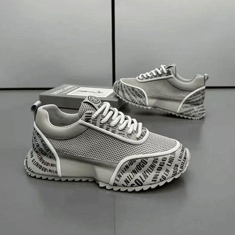 Men's shoes summer new breathable mesh sports casual shoes inner height increase printed letter dad shoes