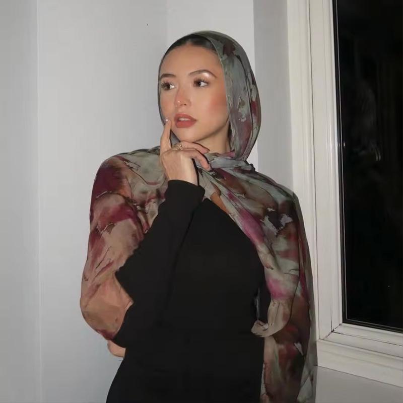 Ethnic Scarf: Modal Cotton Watercolor Print Shawl & Headscarf for Women