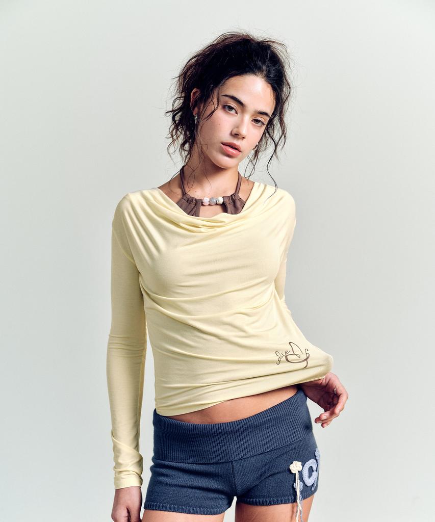 ASIF CALIE Layerd Beads Cowl Neck T-Shirt Yellow