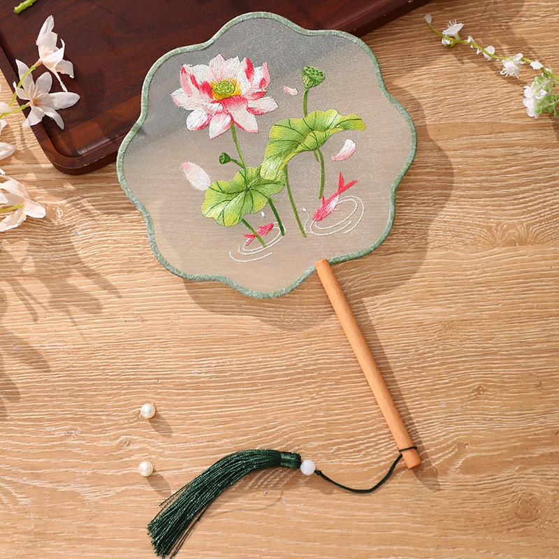 With Tassels Pendant Silk Fan Floral Pattern Tuan Fan Chinese Style Embroidery Fan  Home Decor