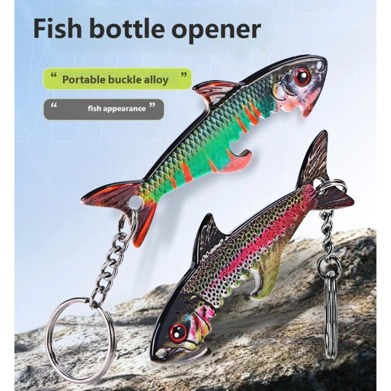 Portable Fish Shape Bottle Opener Keychain Zinc Alloy Pendant Safe for Family Gatherings and Backpacks Handbag Decors