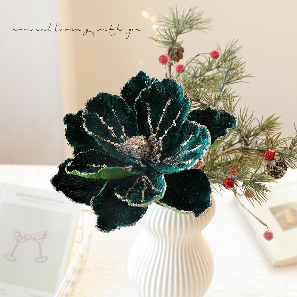 New 22CM Artificial Poinsettia Flower Sequins Sparkling Simulation Flowers Glitter DIY Christmas Flower Home Decoration