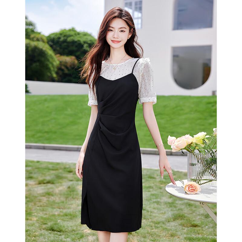Sishuinianhua Women's Elegant Short-Sleeve A-Line Midi Dress