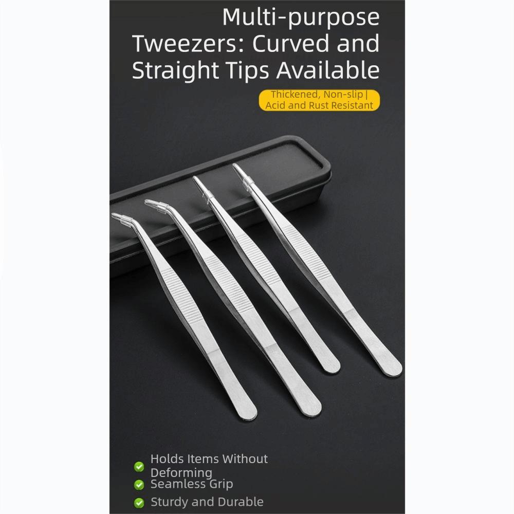 4Pcs Straight/Curved Tips Stainless Steel Tweezers Long Handle Cooking Clamps Bonsai Care
