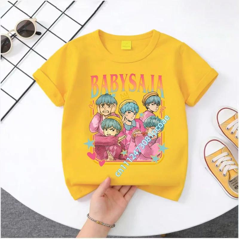 K-pop Demon Hunter Cartoon T-shirt, Summer Polyester T-shirt, Saja Children's Set, Gift, Baby and Children's Clothing for Summer