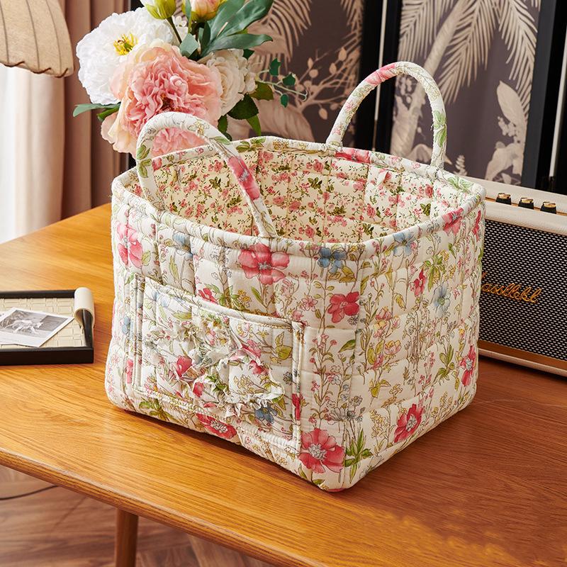 Floral Large Capacity Fabric Laundry Hamper with Easy Carry Handles Rural Pastoral Style Clothing Storage Baskets Home Organizer