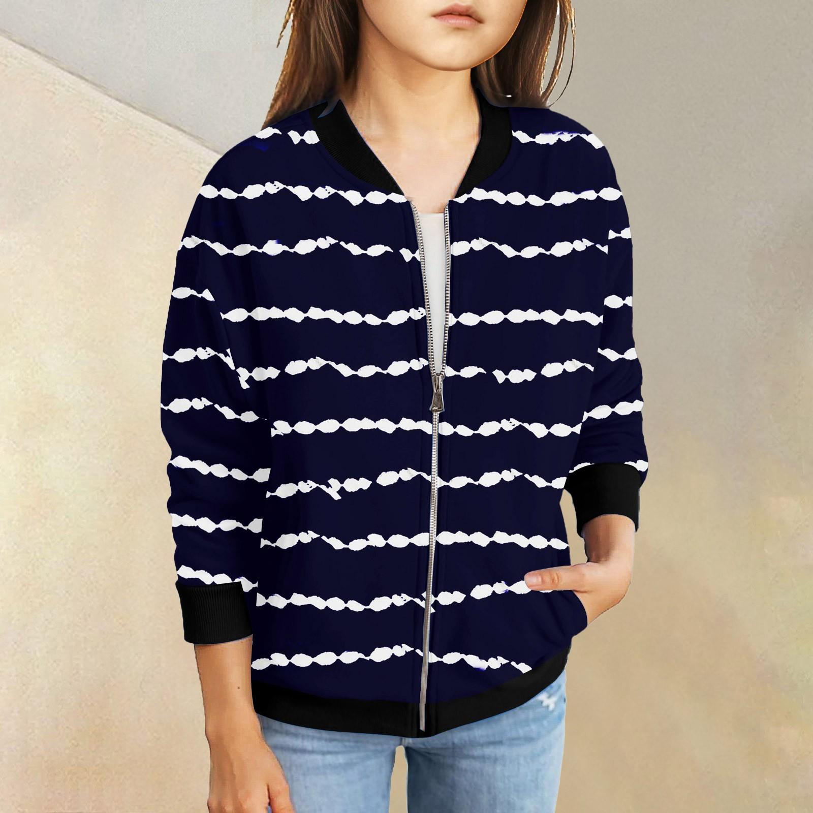 

Куртки на молнии для девочек, детские осенние толстовки с длинными рукавами, верхняя одежда с карманами 5-15 лет 130 темно-синий