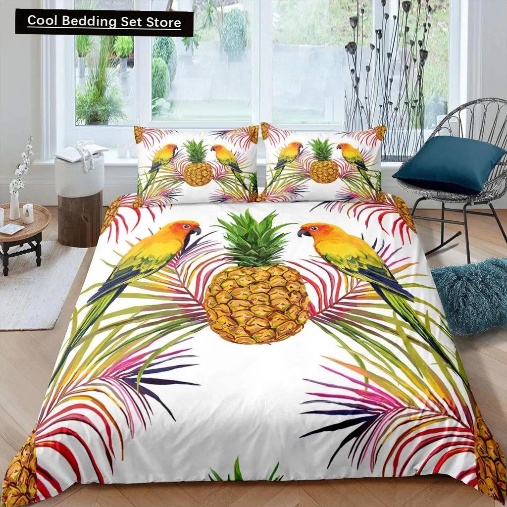 Comforter Pineapple King Size Yellow Geometric Pineapple Bedding Set Seaside Beach Theme Fruit Printed Comforter