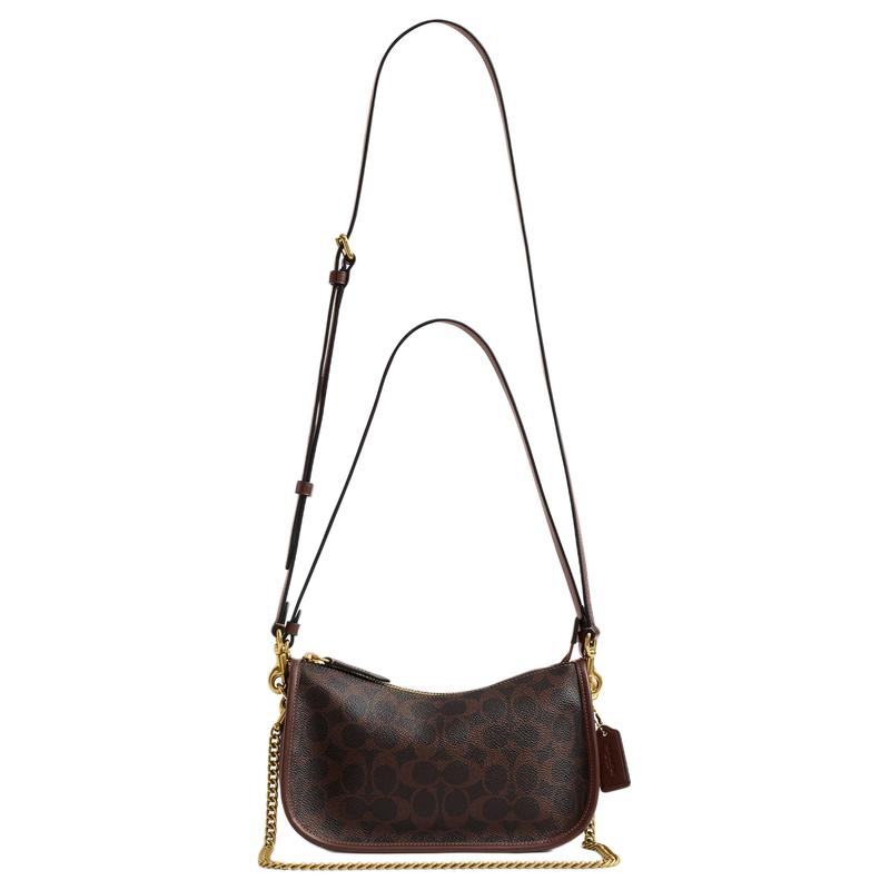 Coach Waverly 24 Brass Metal Hardware Faux Leather with Calf Leather Crossbody Shoulder Bag Medium Women's Maple Brown
