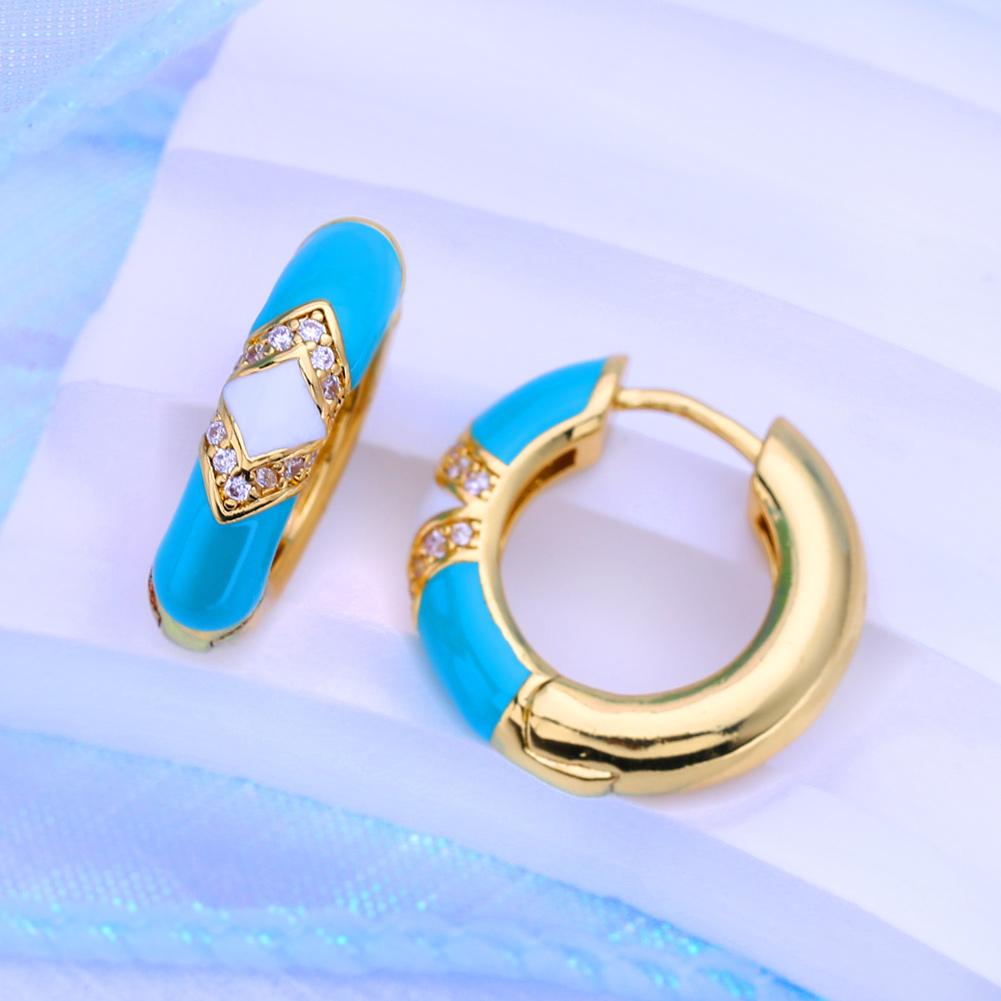 KNIKOO Clip Earrings For Women Cubic Zirconia Fashion Blue Hoop Earrings Jewelry For Wedding Party Gifts