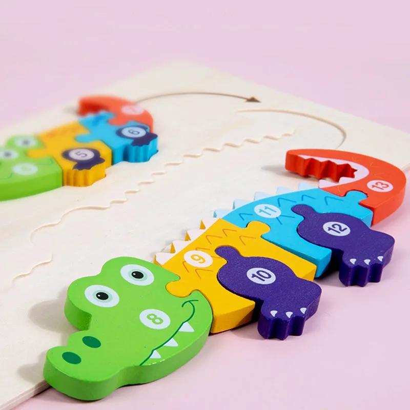 1pc Cartoon Dinosaurs Animals Grow Change 3D Puzzles Wooden Jigsaw Intellectual Games Kids Montessori Educational Toys Children
