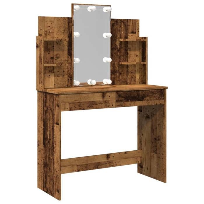 VidaXL Dressing Table with LED Lights Old Wood 96x40x142 Cm, Makeup Table, Jewelry Table, Dressing Table with Mirror, 857025