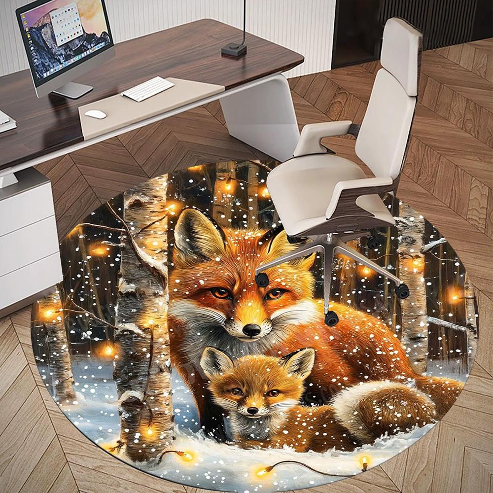 1PC winter foxes Office Round Area Rug, Under Office Chairs Bedroom Living Room Home Decor,Carpet for Office, -1110187