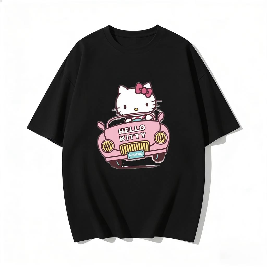 2026 Summer Hello Kitty Cartoon Printed Short Sleeve Pure Comfortable Summer Loose Tshirt for Women