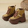 Short boots women's 2025 autumn fashion round head platform lace-up sports style casual shoes wedge heel fashion single shoes