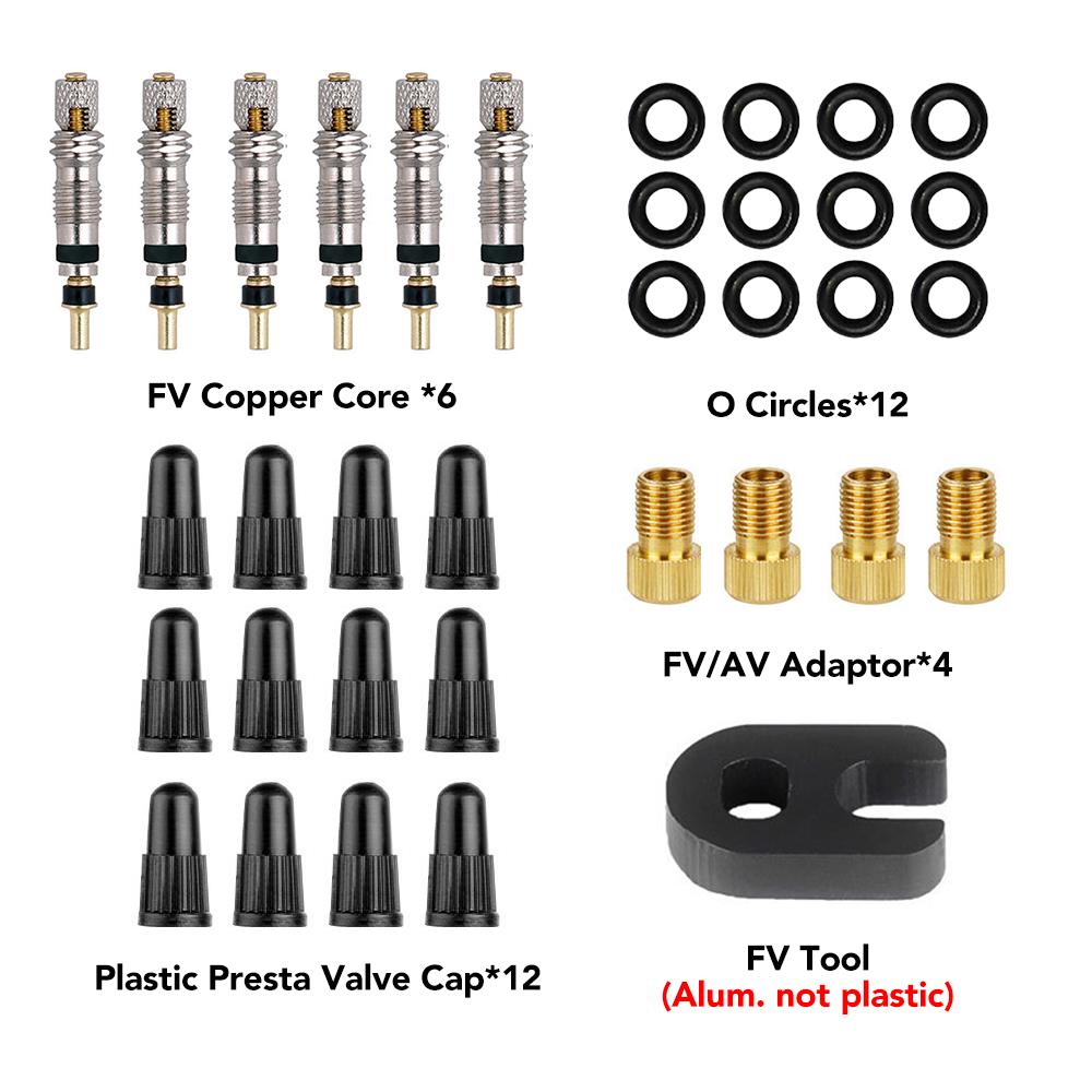 7-74PCS Presta Valve Core Brass FV Nozzle Replacement MTB Road Bike Tubeless Service Parts Alloy Remover Tool O-Ring Optional
