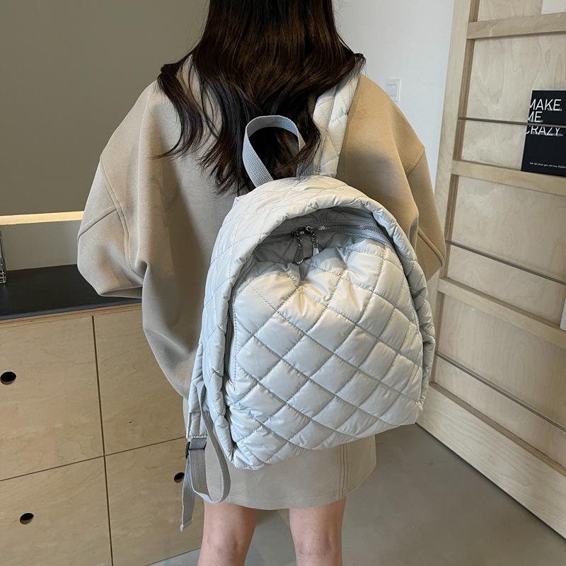 Fashion cotton clothes bag autumn and winter new large-capacity casual simple schoolbag rhombus embroidery thread backpack