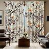Cortinas com Estampa de Flor de Magnólia, 2 Peças, Tecido de Poliéster, Lavável à Máquina, Adequadas para Decoração de Quarto e Sala de Estar