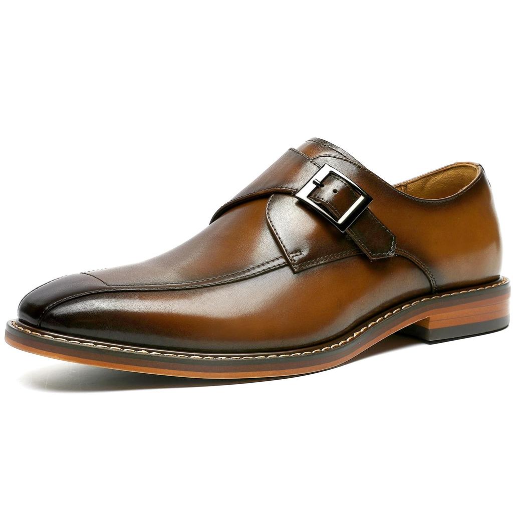 Foxsense Leather Dress Genuine Monk Straight Lightweight and Size Men's Shoes, Leather, Strap, Tip, Luxury, Waterproof, Formal, Brown, 26.5cm,