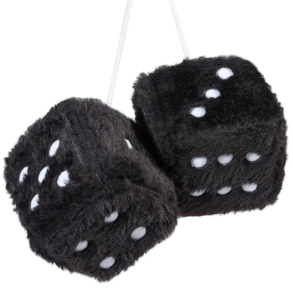 1 Fuzzy Plush Dice with Dots Retro Square Plush Hanging Mirror Fuzzy Dices Kid Toys for Pink Car Interior Ornament Decoration