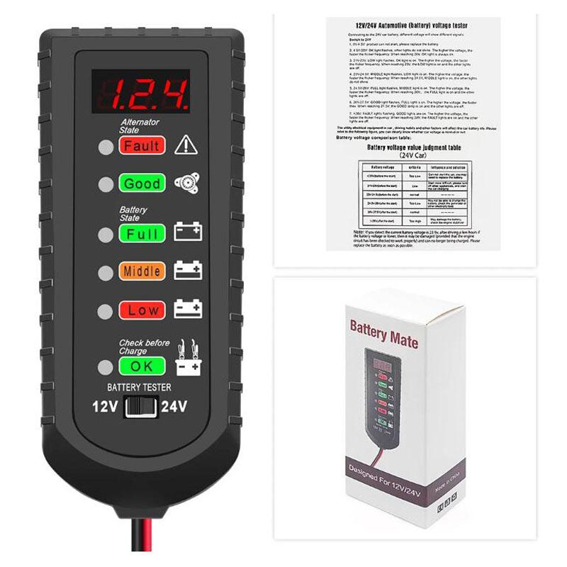 

12В 24В Тестер автомобильного аккумулятора Тестер генератора Светодиодный дисплей Автомобильный тестер аккумулятора Анализатор Авторемонт Многофункциональный Электр Pack of 1 золотой