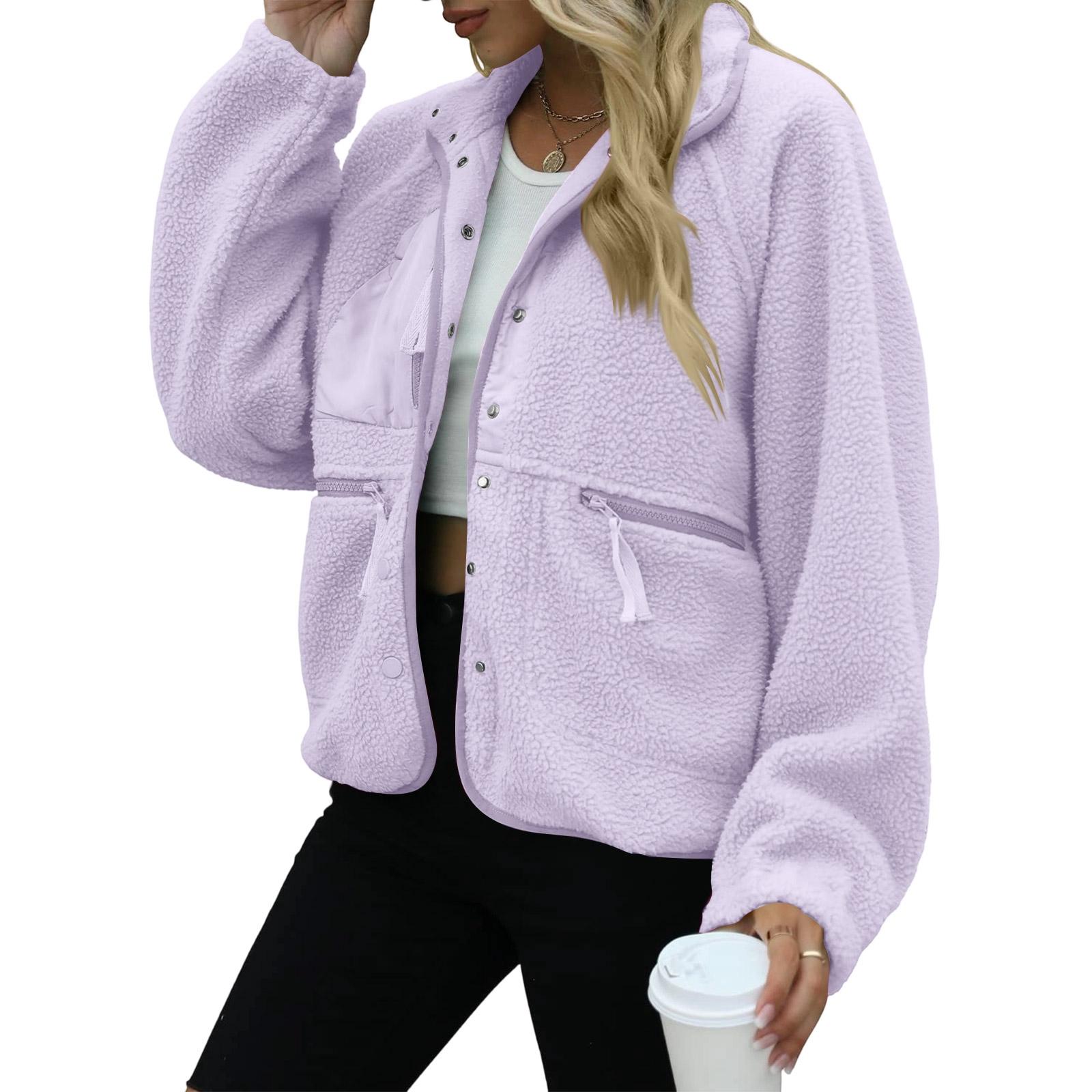 

Women s Fashion Casual Stacked Lapel Single Button Sports Sweatshirt Jacket Outerwear S фіолетовий