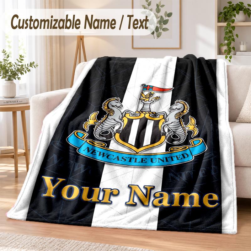 Custom Text Flannel Blanket Newcastle United FC Print Warm Cozy Blanket Home Sofa Bedding