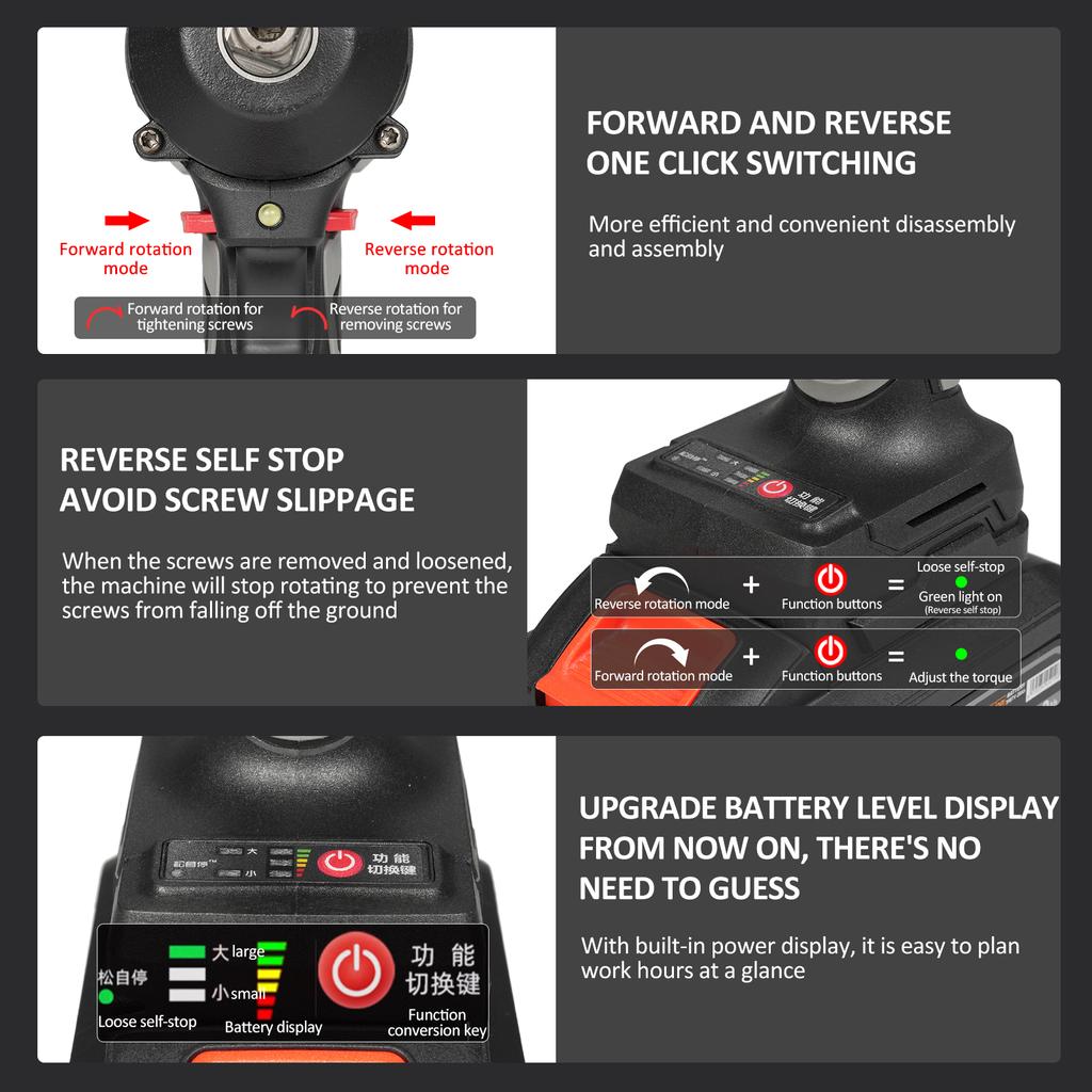 21V Cordless Impact Wrench Max Torque 350N.m, Brushless Impact Driver 12 Inch, Household Electric