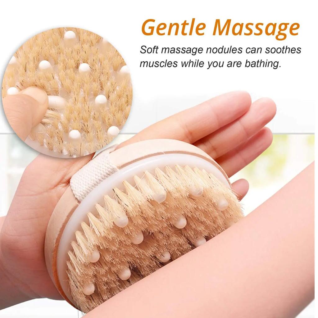 1pc Wooden Bath Brush-Ultra-Soft Exfoliating Body Brush with Massage Nodes, Wet/Dry Use for All Light Beige Types,High-Quality