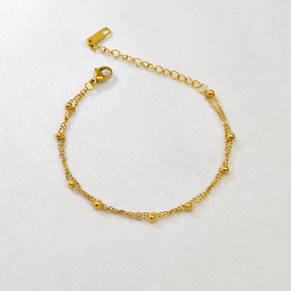 S09 Simple Korean Double-layer round Ball Small ball Gold bead bracelet, stainless steel gold women's