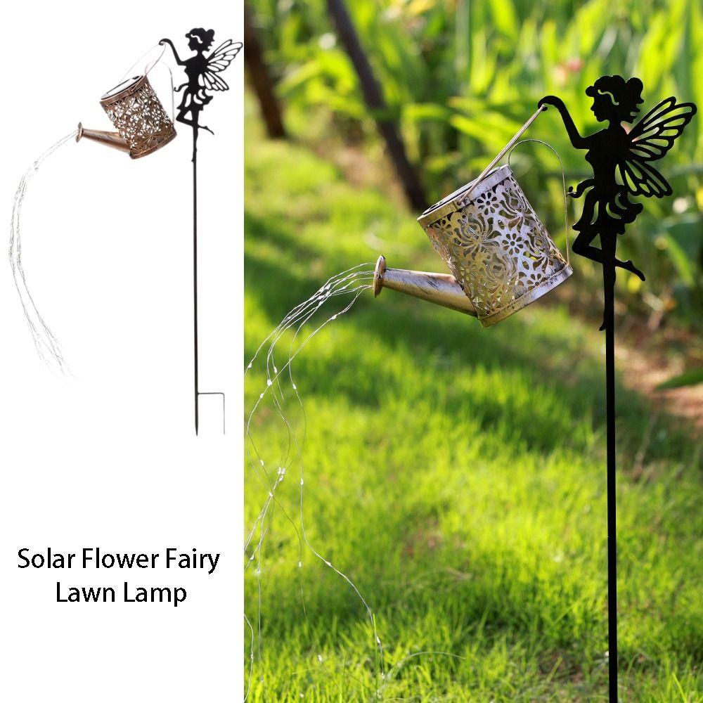 Solar Powered Solar Watering Can Lights Metal Construction String Lights Design Metal Kettle Lantern Waterfall Effect