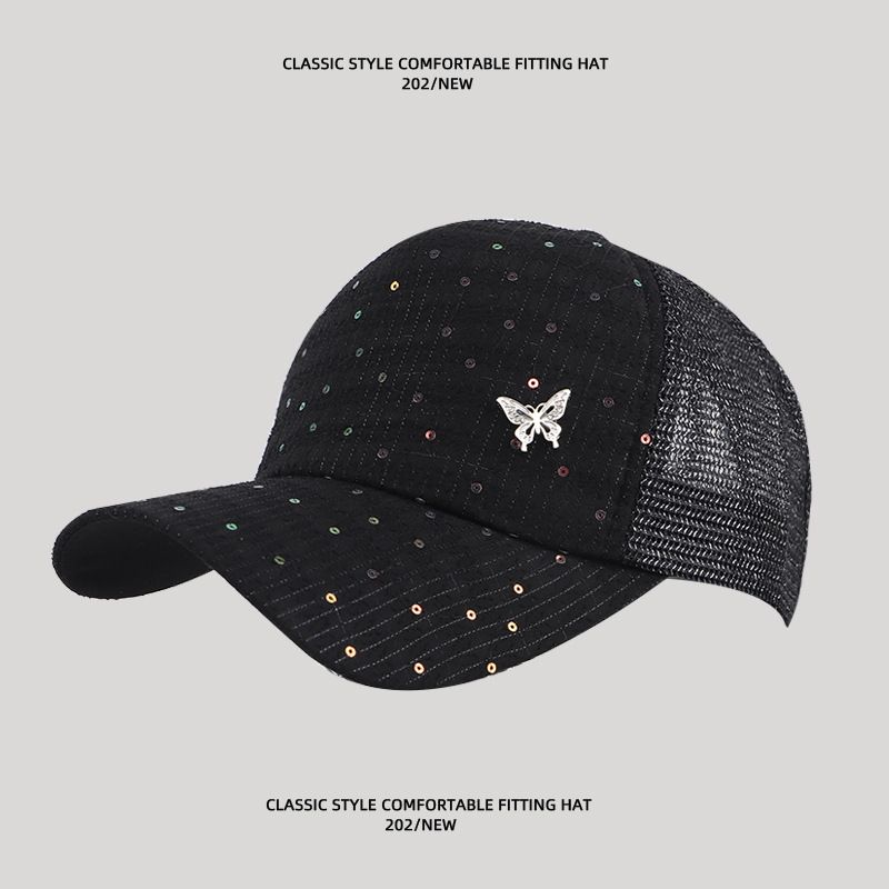 

Шляпа Женская 2025 Новинка K-стиль Сетка Блестки Бабочка Бейсболка Все-Сочетающаяся Солнцезащитная Шляпа Маленькая Кепка с Козырьком, Подчеркивающая Лицо Black