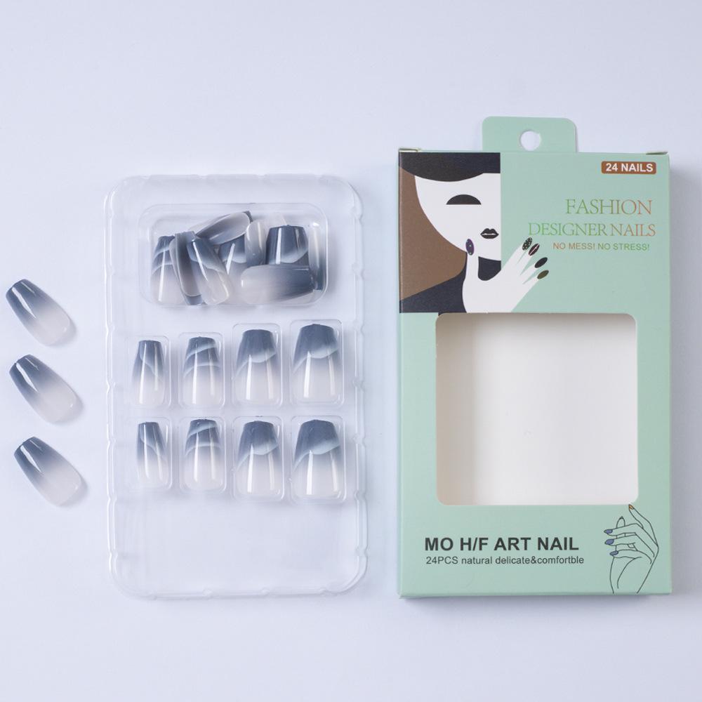 Blue French Ombre Press-On Nails - Medium Ballet Shape Gradient Manicure Tips