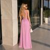 Elegant Temperament, Wind, Niche Design, Neck Open Back, Waist Open Fork, Wide Swing Dress, Summer Women's New Clothing