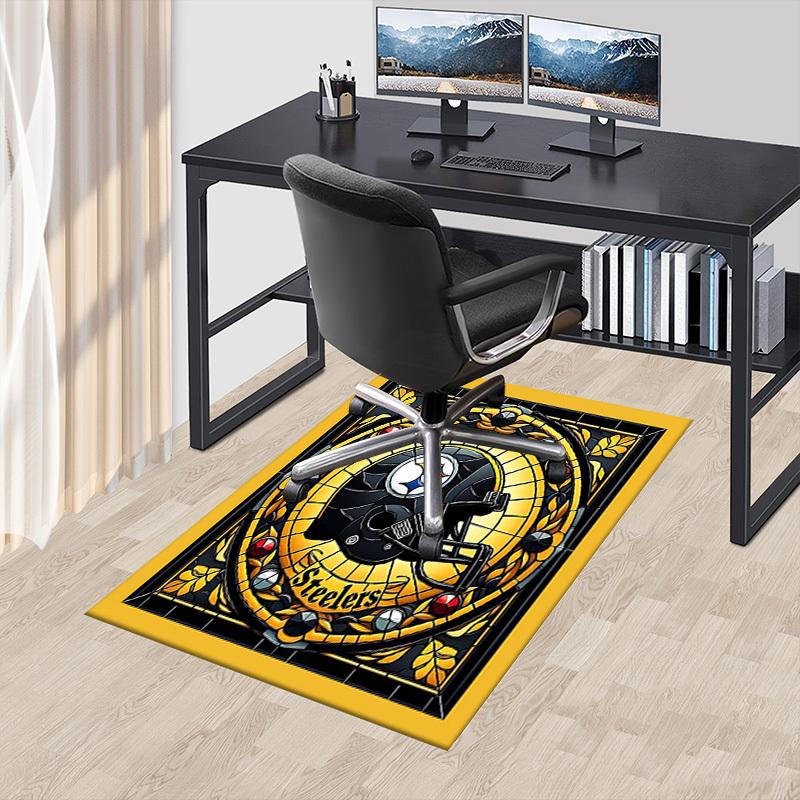 1PC Stained Glass Steelers Non-Slip Floor Carpet Compatible for Office&Living Room&Bedroom&Dining Room - Flat - Weave Machine-S0352