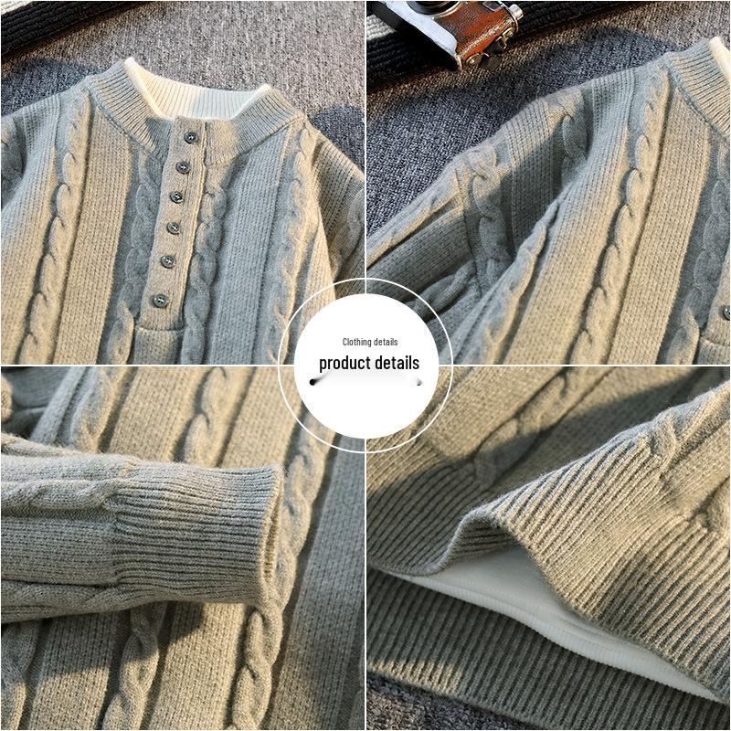 Men's Trendy Two-Piece Look Cable Knit Pullover Sweater - Long Sleeve, Solid Color for Autumn