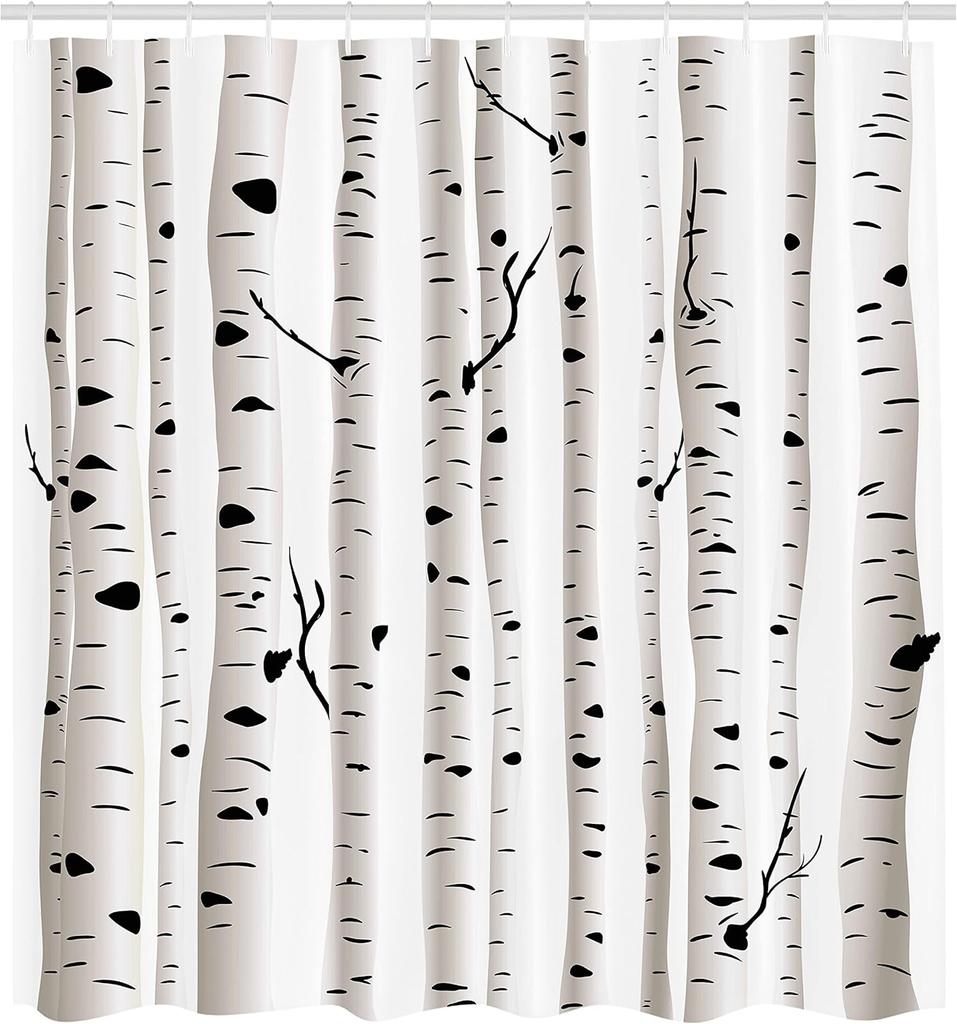 Neutral Shower Curtain, Modern Abstract Aesthetic Drawing Of Mountains With Sun In Warm Tones, Cloth Fabric Bathroom D