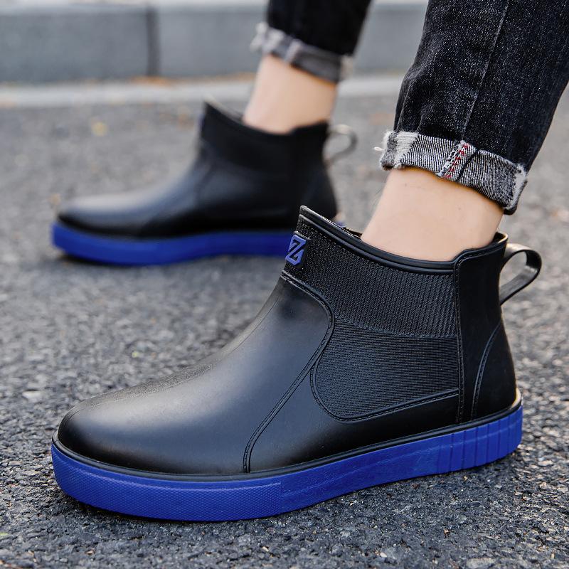Fashion rain shoes men's short tube adult non-slip water shoes student rain boots fleece thermal rubber shoes work rubber shoes overshoes