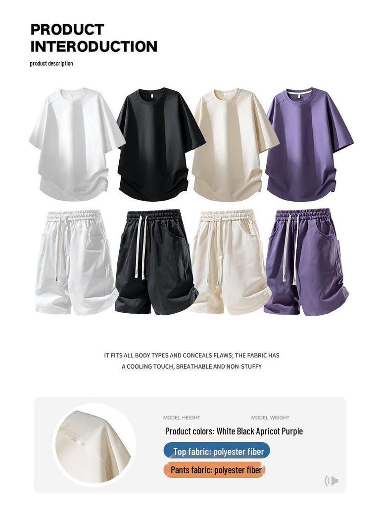 Purple Teen Summer Casual Loose Fit Short Sleeve and Shorts Set