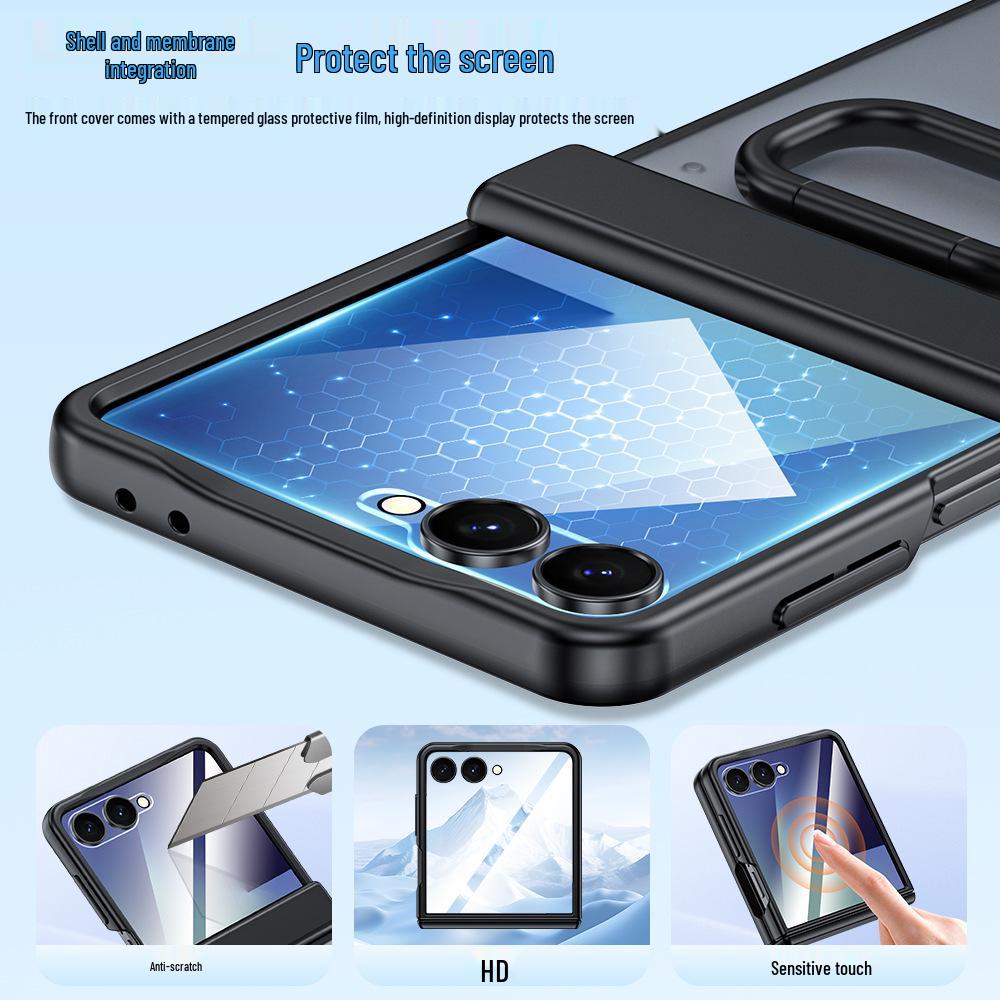 Pouzdro Samsung Z Flip7 s magnetickým kroužkem na pantu a integrovanou ochranou obrazovky