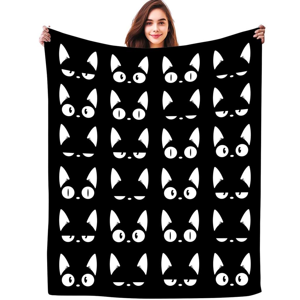 Cute Cat Flannel Blanket Multiple Sizes 2D Print Pink Face Kitty Design Soft Throw Sofa Bedroom Office Snuggle